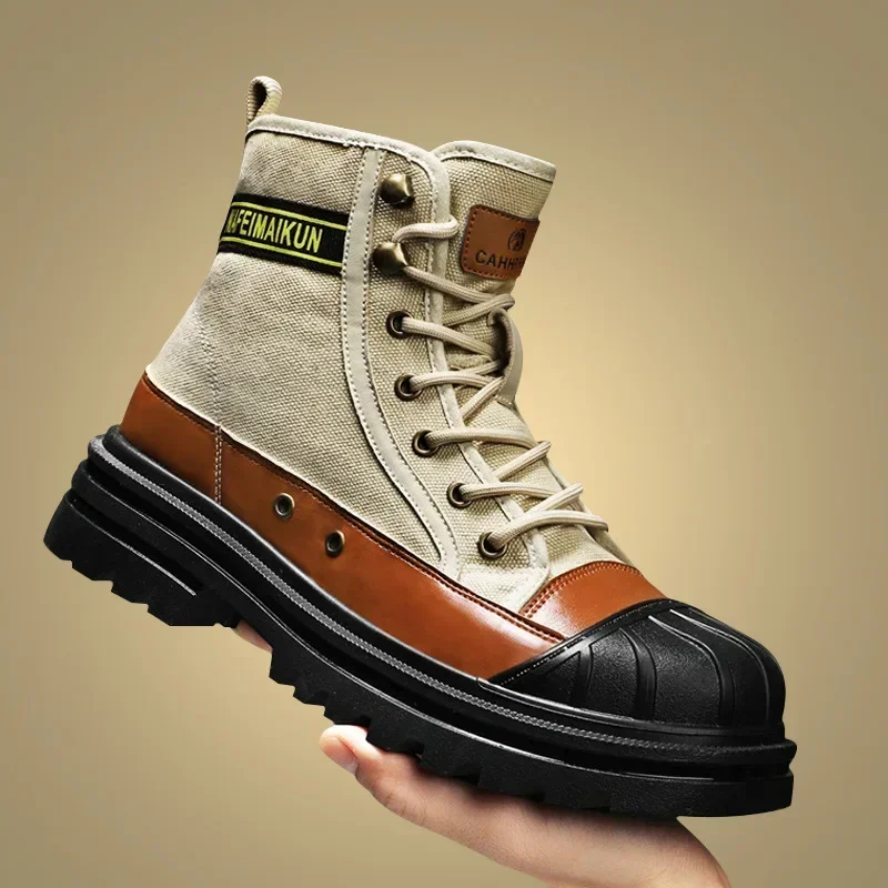 

Men's Shoes Autumn and Winter Breathable High-top Boots Heightened Thick-soled All Match Canvas Casual Shoes Mens Boots