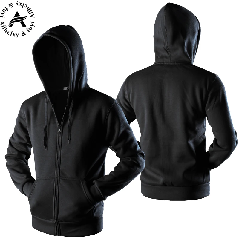 

New Plain Mens Zip Up Hoody Jacket Sweatshirt Hooded Zipper male Top Outerwear Black Gray Boutique men