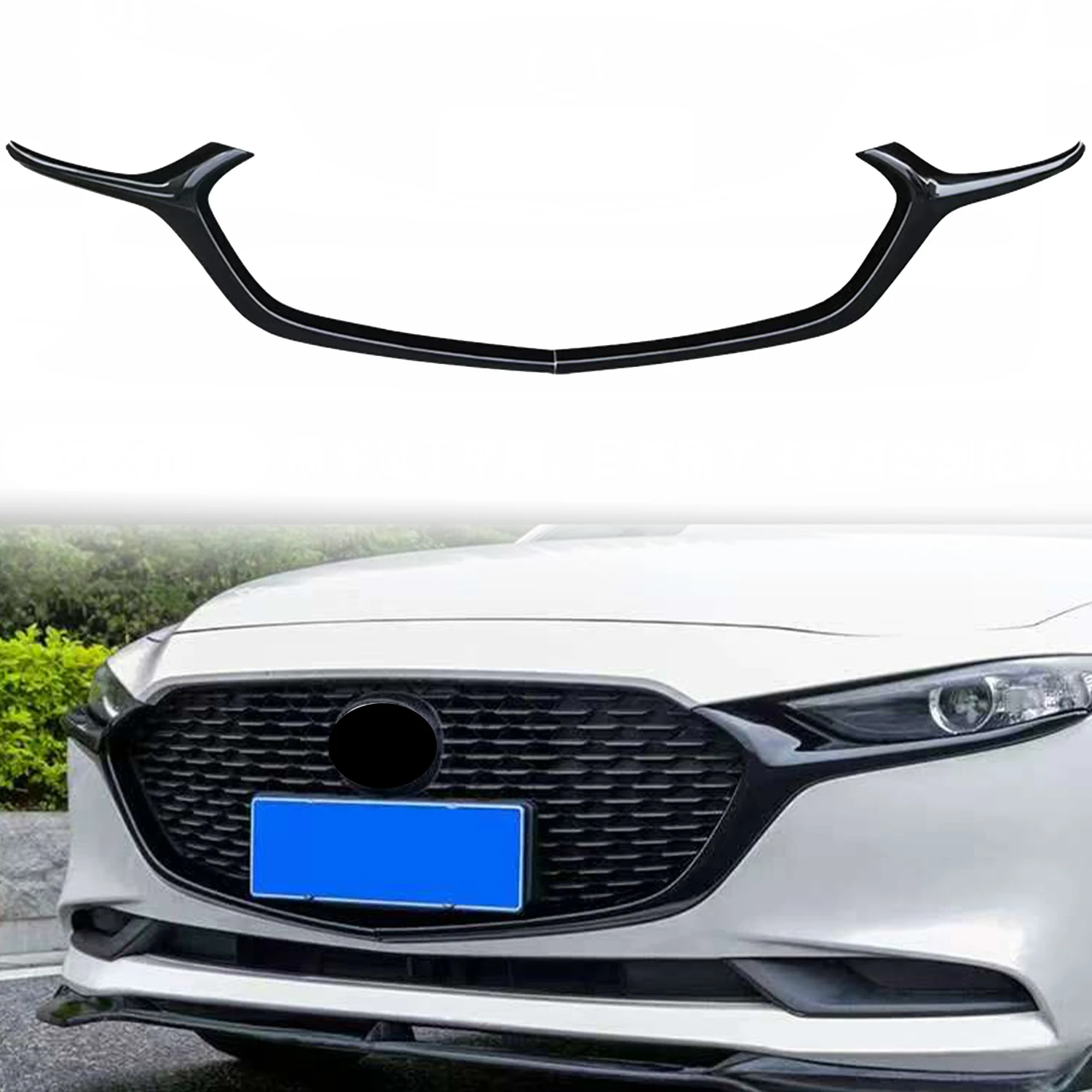 

For Mazda3 M3 2019-2025 Glossy Black Exterior Front Center Grille Grill Inserts Overlay Cover Decor Trim Car Accessories 2pcs