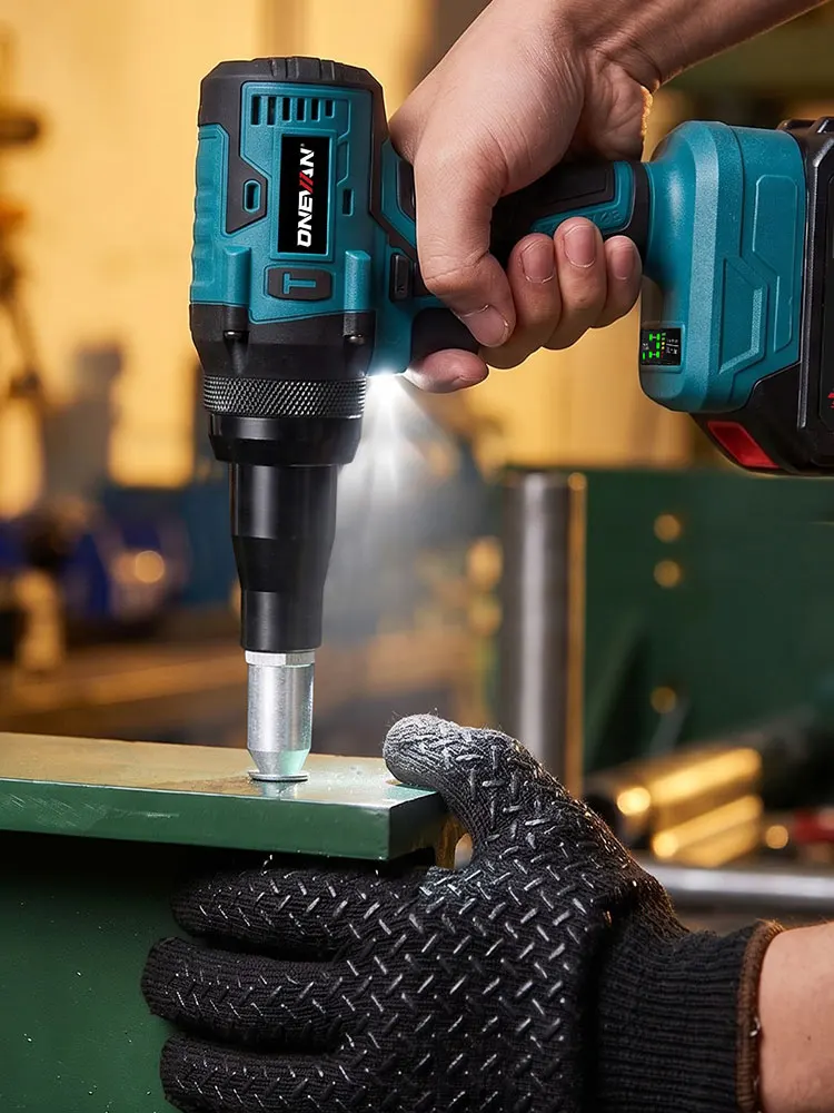 ONEVAN 588N.M 25000N Bürstenloser Elektrischer Nietpistole Kabellos Passend für 2,4-4,8mm Nieten Bohren Elektrowerkzeug für Industrielle Reparaturen für Makita 18V Akku