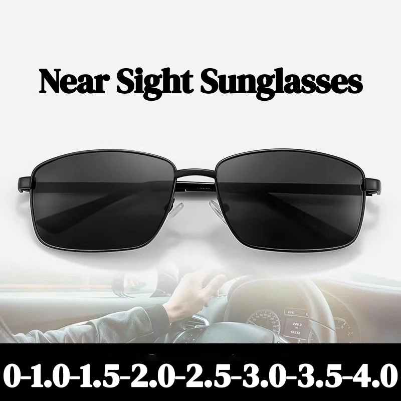 

Retro Luxury Design Myopia Sunglasses Men Business Style Metal Square Frame Near Sight Sunglasses UV Protection Driving Goggles