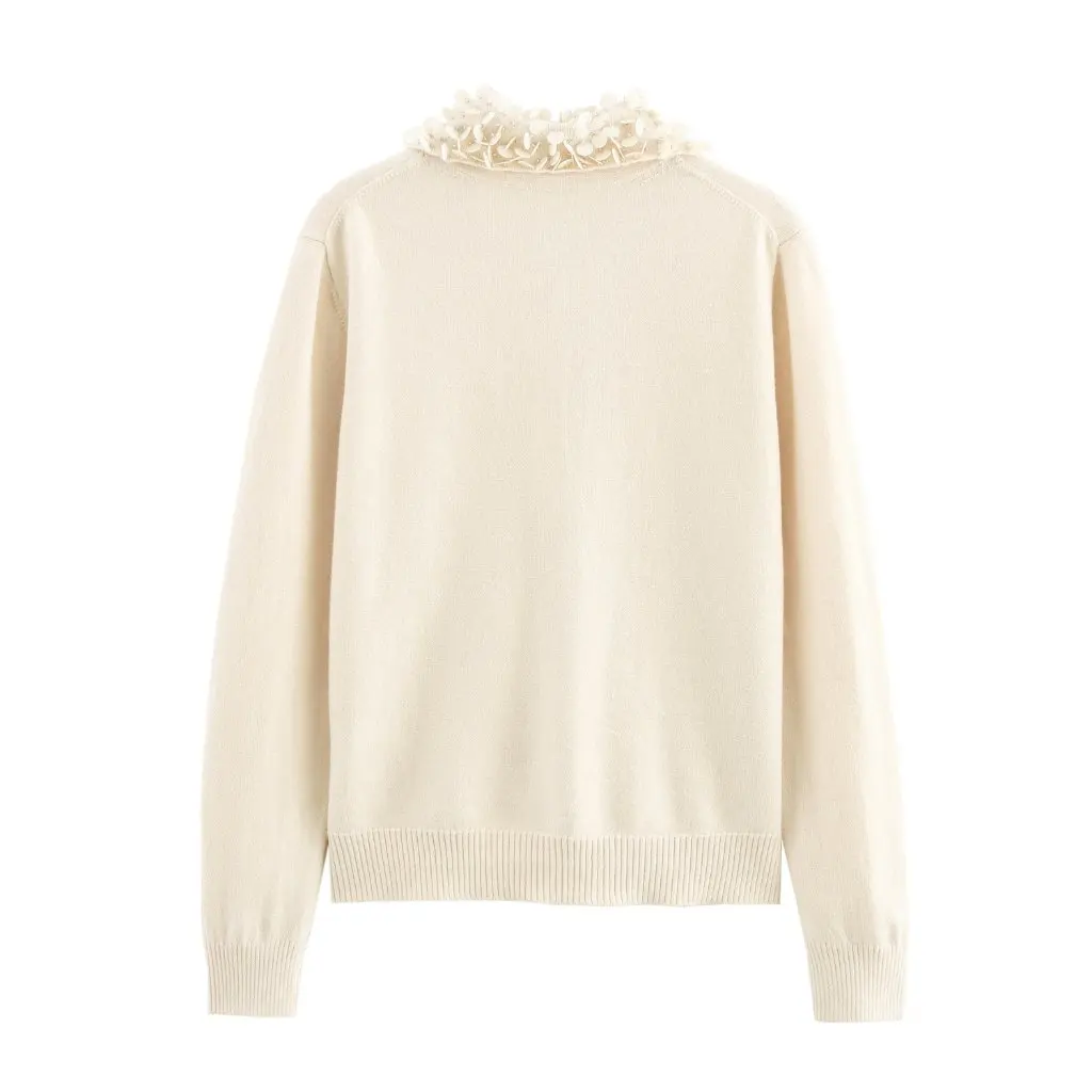 

European And American Fashion Solid Color Joker Beaded Long Sleeve Knitted Cardigan Women's Spring Top New E3A424