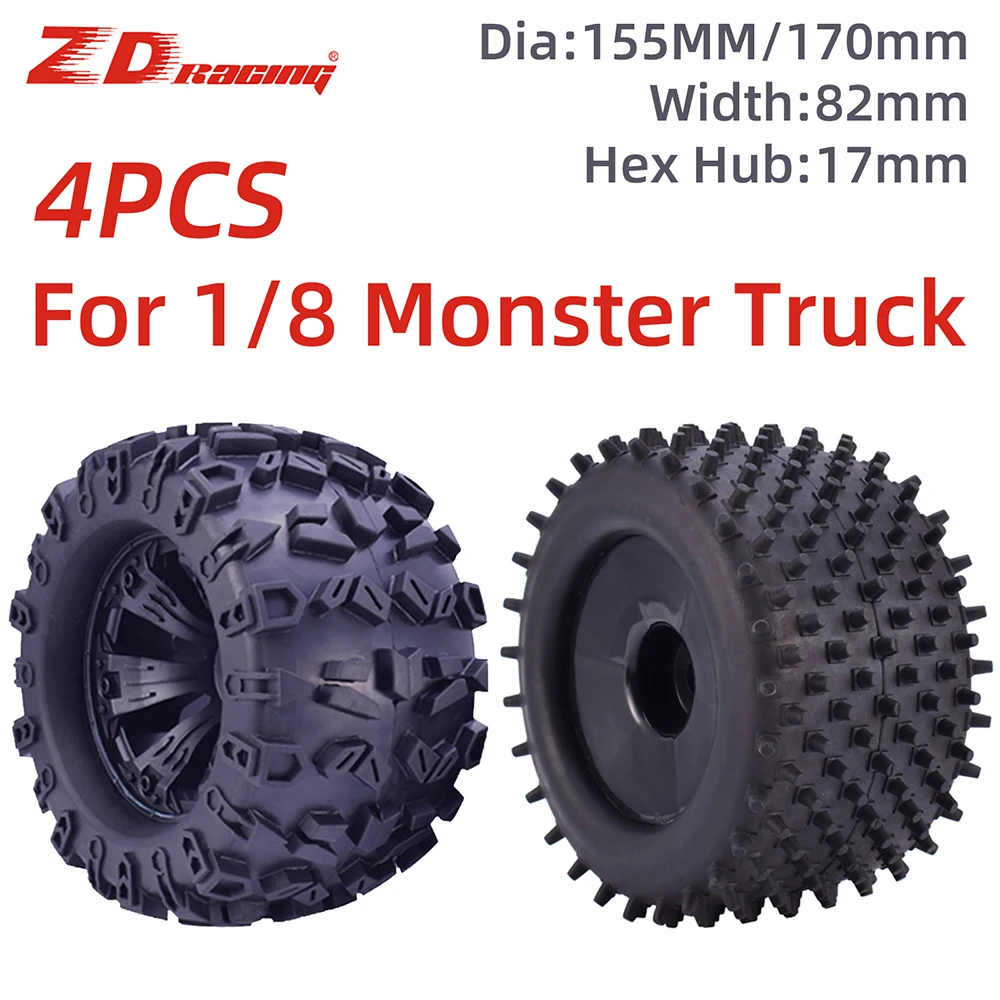 2pcs ZD Racing 17mm HEX WHEEL & 155mm Wheels Tires for 1/8 Truggy Monster Redcat Hsp Kyosho Hobao Hongnor Team Losi GM DHK HPI