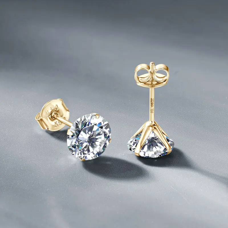 Anziw Solid Gold 14K Earrings Classic 3mm/4mm/5mm/6mm D Color Round Cut Moissanite Stud Earrings for Women Men Jewelry Certified - view 3
