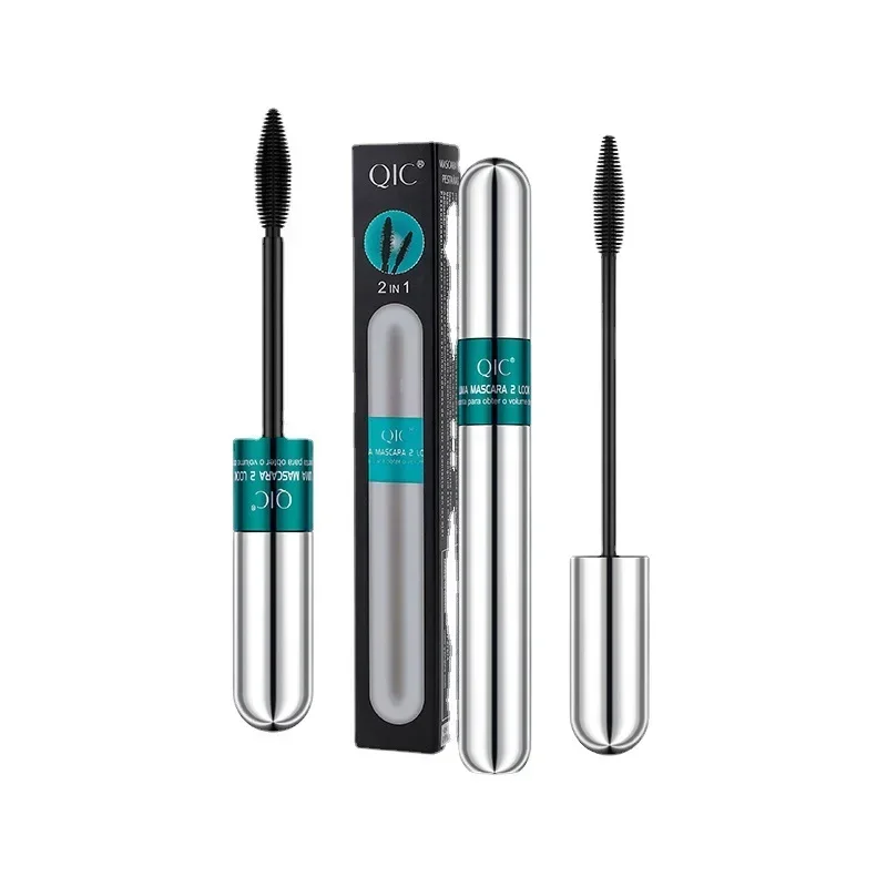 QIC Qinicai-Mascara 4D à double effet, fibre imperméable, long et bouclé, optique naturelle, 2 en 1