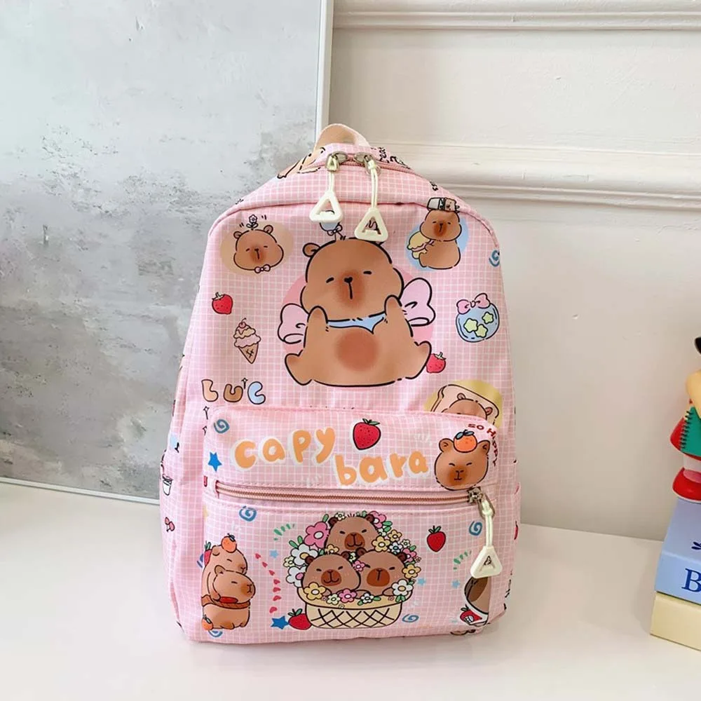 Cute Thickened Capybara Backpack Nylon Lightweight Cartoon Animal Daypack Foldable Wide Straps Large Capacity School Bag Friends