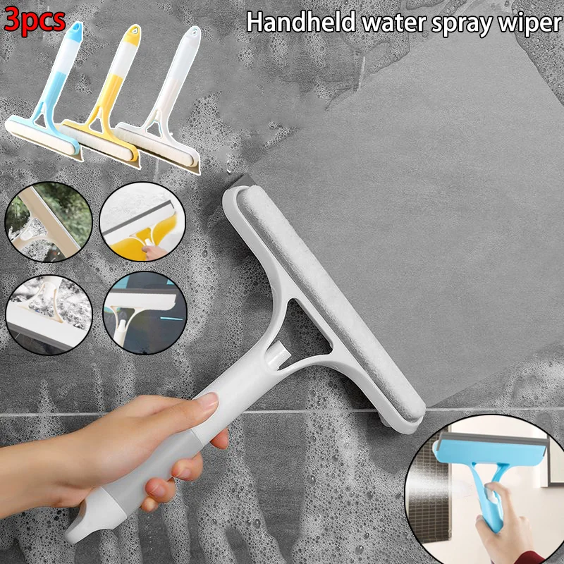 3 in 1 Window Cleaning Squeegee Multi Function Glass Mirror Wiper with Spray Bottle Microfiber Scrub Household Car Cleaner Tool