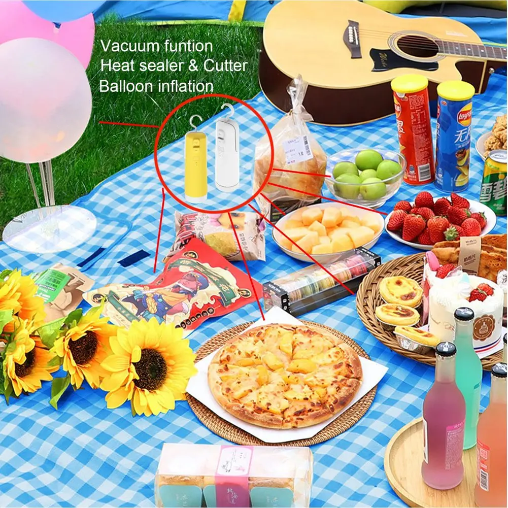 Rechargeable Handheld Vacuum Sealer Machine, Heat Sealer Cutter Inflation Tool, Food Bag Saver Packing Sealing System