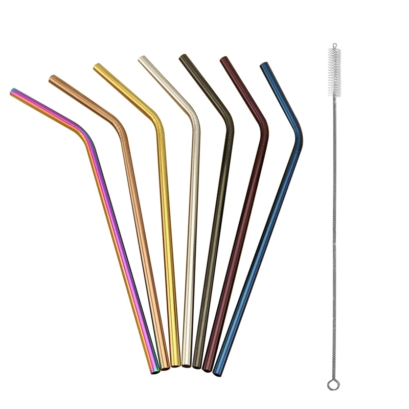 7Pcs 300Mm Stainless Steel Straws Metal Colors, Fits 40 Oz Tumbler, Extra Long Reusable Ecofriendly Plus Cleaning Brush