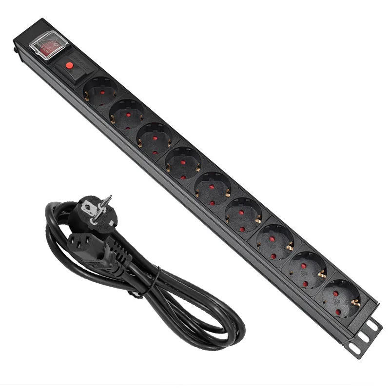 

German Socket PDU Power Strip Distribution Unit Cabinet 9AC Break Switch Aluminum alloy shell C14 Interface overload protection