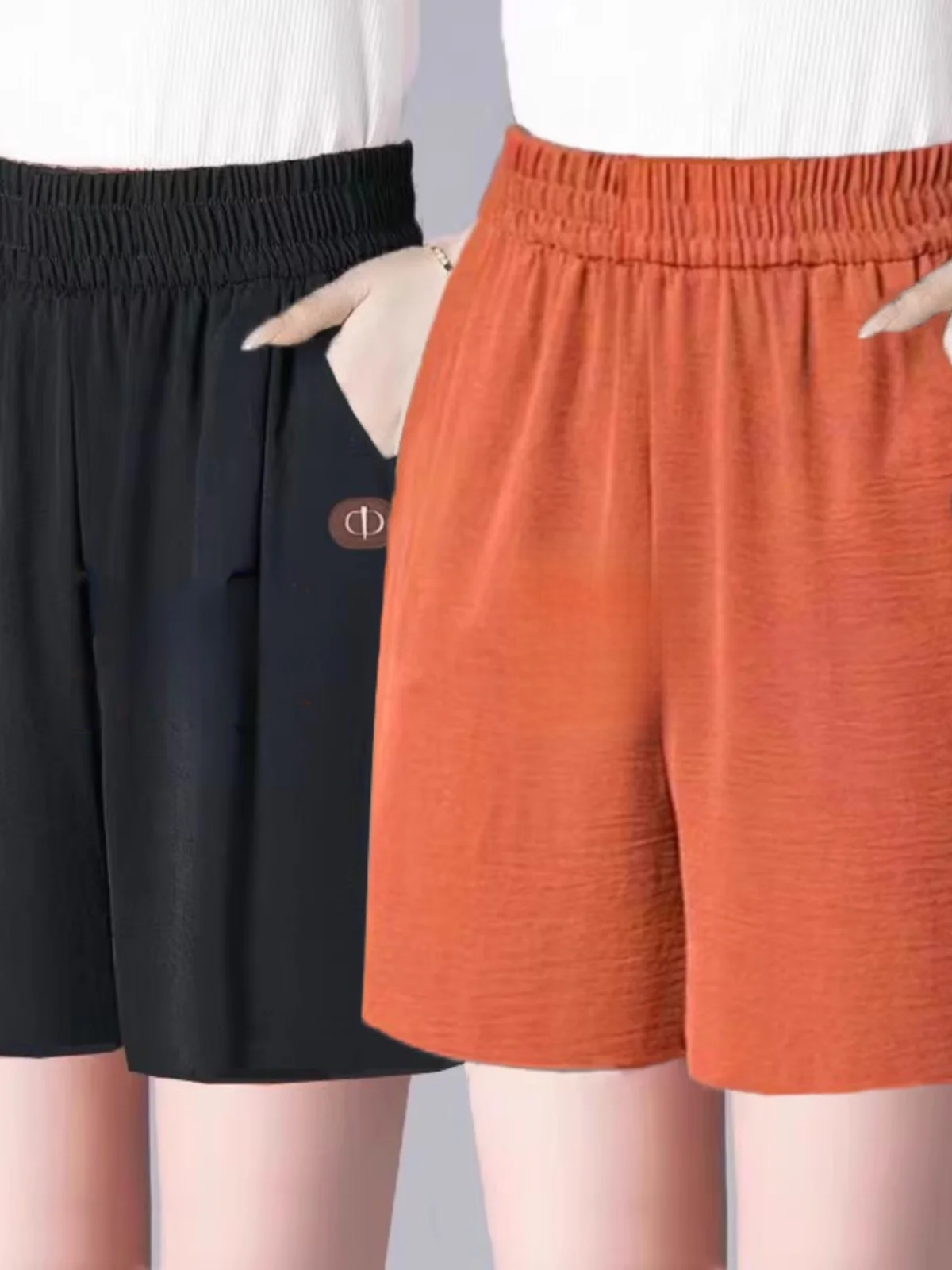 アイスシルク麻混パンツ レディース 薄手 伸縮性 ハイウエスト 着痩せ効果 五分丈 ゆったり 大きいサイズ 夏 カジュアルパンツ