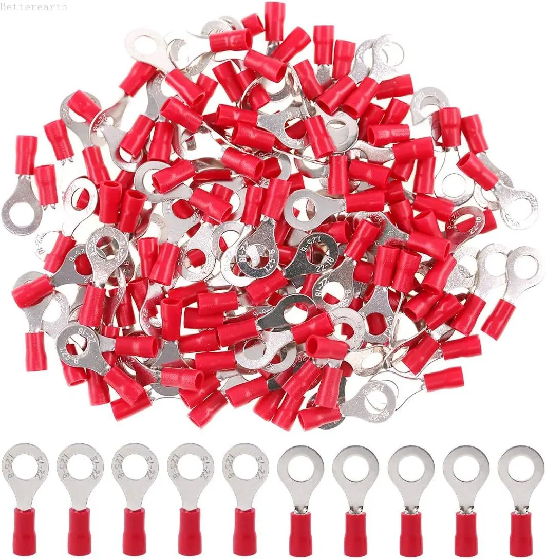 100/50/10Pcs RV1.25 M3-M8 Red Ring Crimp Terminals Insulated Electric Cable Wire Connectors 22-16AWG Set