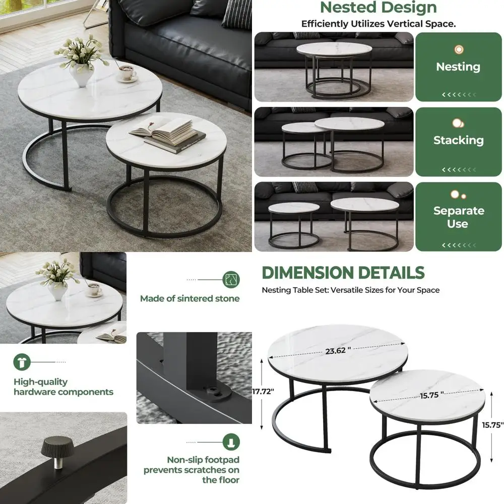 

Contemporary Dual Coffee Table with Sintered Stone Surface and Metal Frame for Living Spaces and Bedrooms