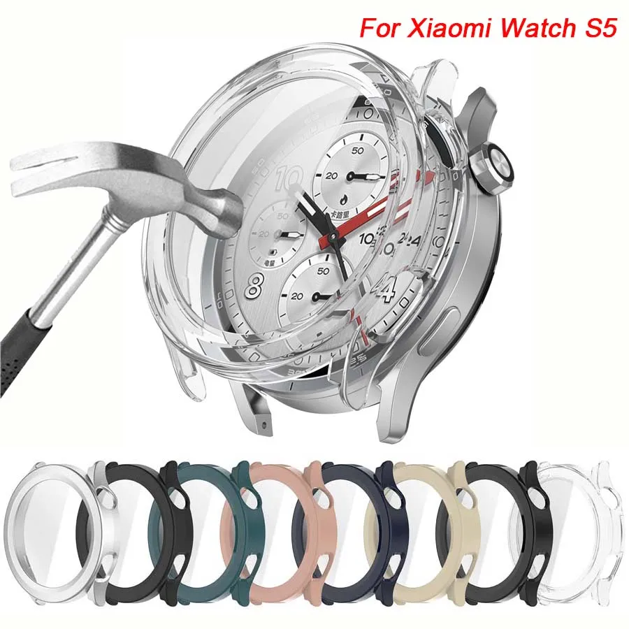 Tempered Glass + PC Case For Xiaomi Watch S5 All-around Protective Cover Shell Frame Bumper For Mi Watch S5 Screen Protector
