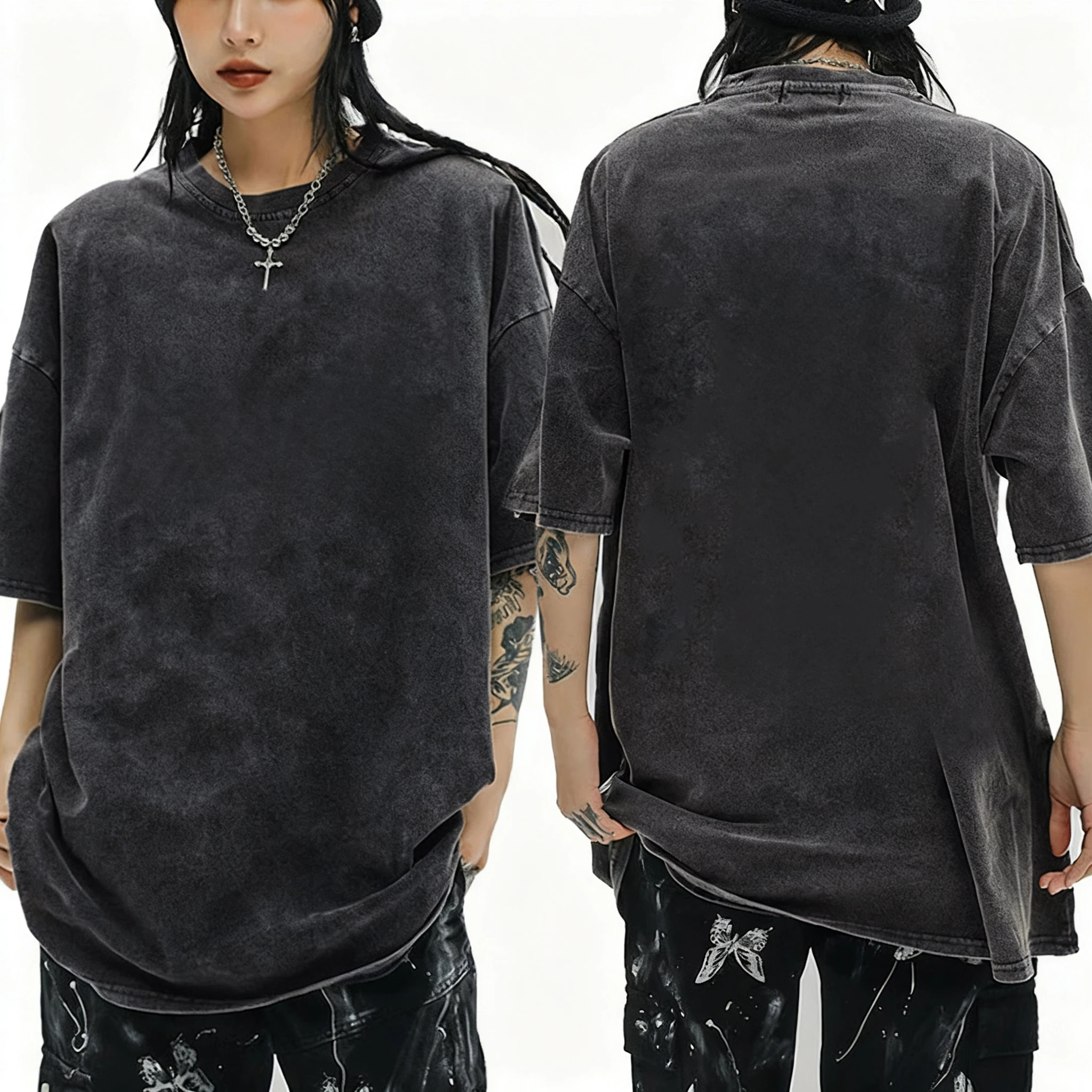 NIEUW Effen katoenen gewassen T-shirts Dames Oversized O-hals Tops Straat Casual Comfortabele T-shirts met korte mouwen Basic Dameskleding