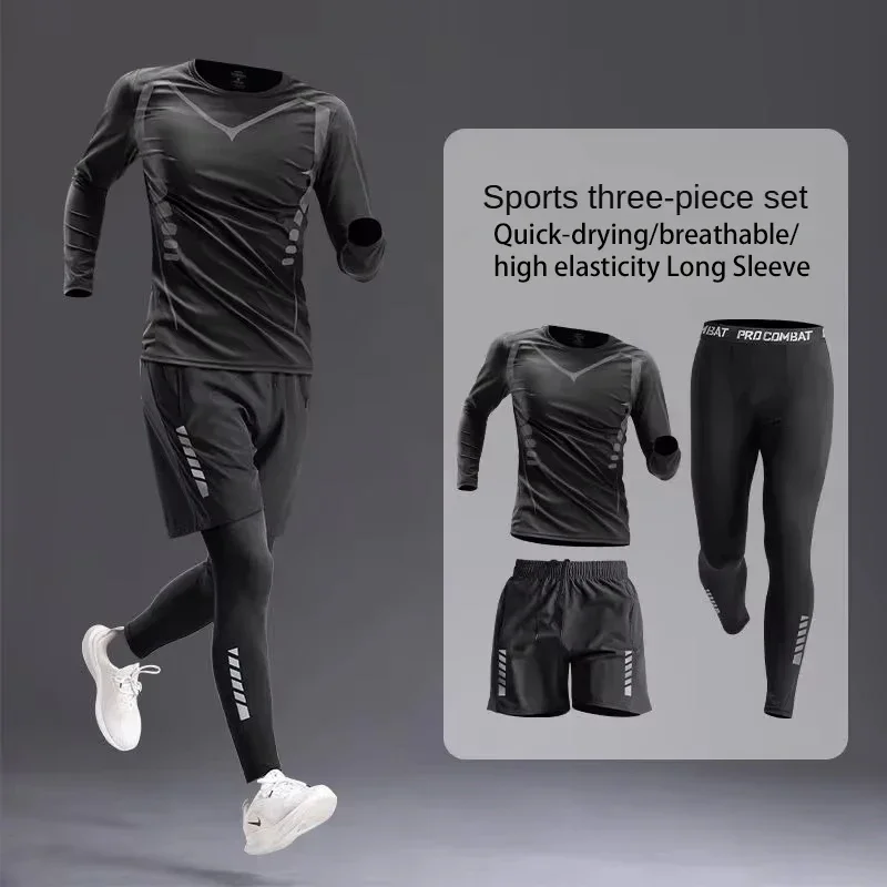 New Men's Sportswear 1-5Pcs Suit  All-Season Running Cycling Fitness Quick Drying Clothing Jogging Training Men's Track Suit Set image 2