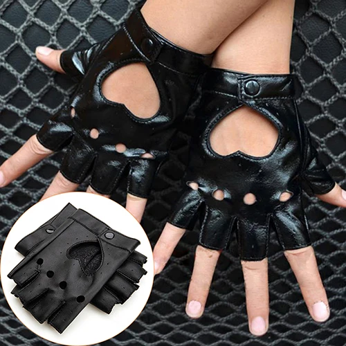 1Pair Women Punk Leather Driving Biker Fingerless Mittens Dance Motorcycle Ridding Cycling Gloves