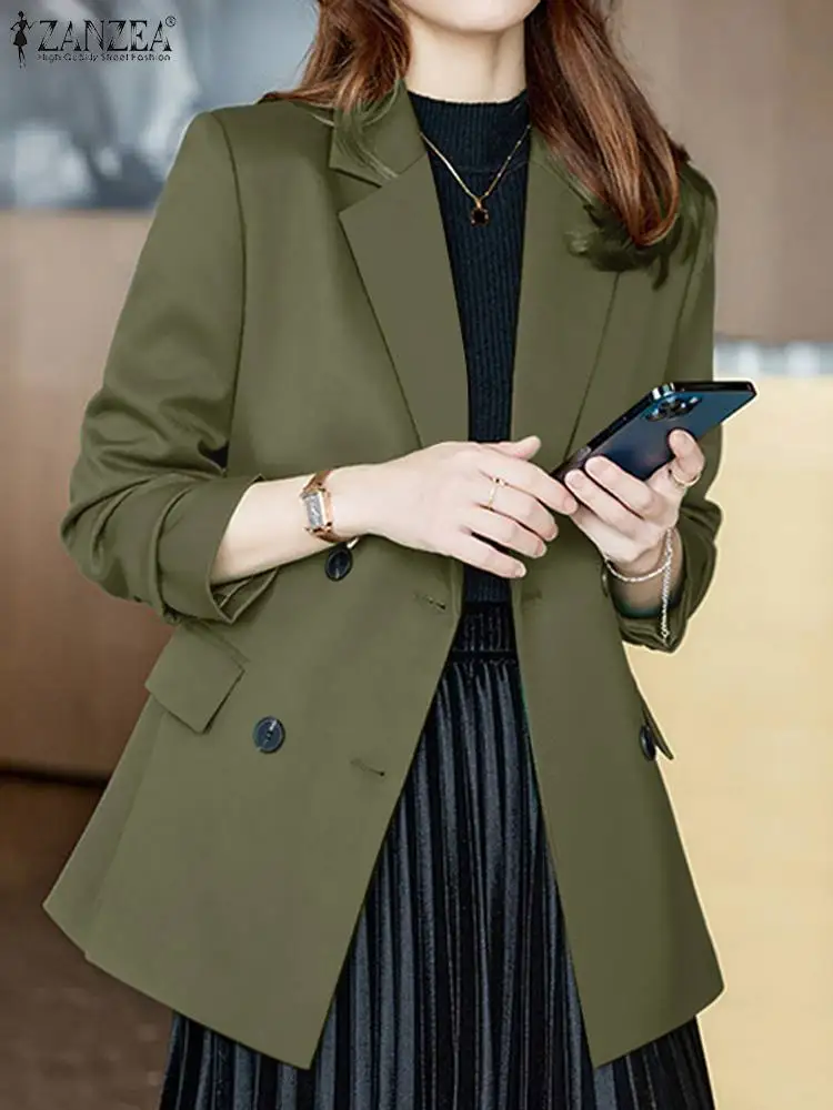 Fashion Solid OL Work Suits Coats 2024 ZANZEA Women Blazer Casual Loose Outwear Elegant Laple Neck Long Sleeve Jackets Oversize