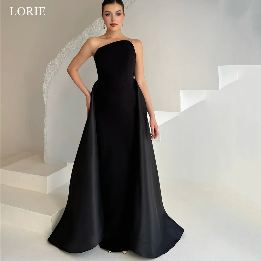 

LORIE Simple Black Satin A-Line Party Dresses Strapless Sleeveless Evening Prom Dress Floor-Length Prom Gowns Customized