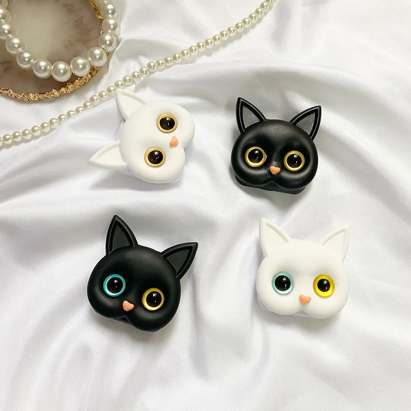 Cute 3D Black / White Cat Mirror Air Bag Stand for IPhone Android Phone Creative Girl Portable 2-in-1 Lazy Holder Makeup Mirror