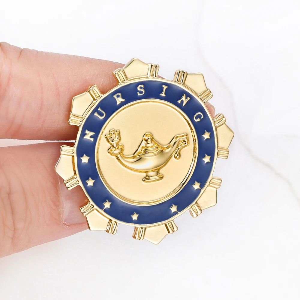 

New Round Coffee Letters Nursing Brooch Medical Fashion Medal Shape Lapel Shirt Badge Jewelry Gift for Doctor Nurse Wholesale
