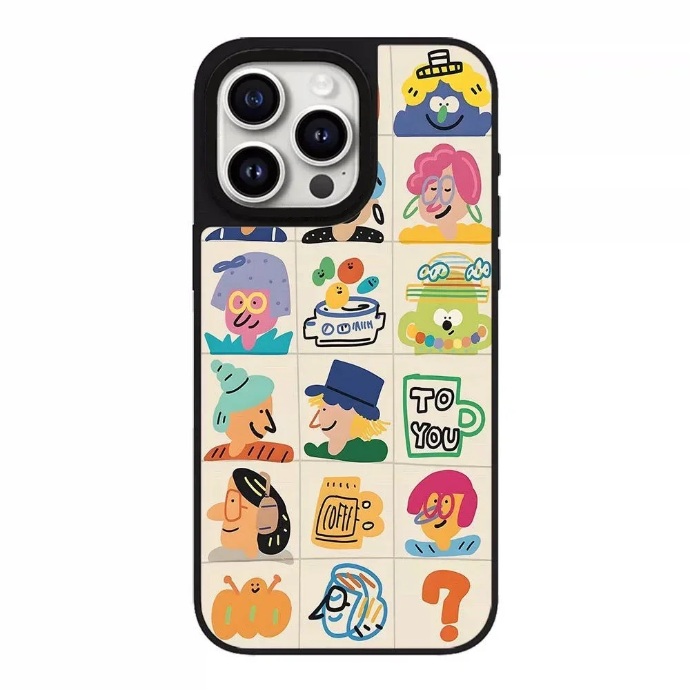 

Cartoon People Graffiti Mirror Magnetic iPhone 11 12 13 15 14 16 Pro Max Protective Case, Fits iPhone 16 Pro Max