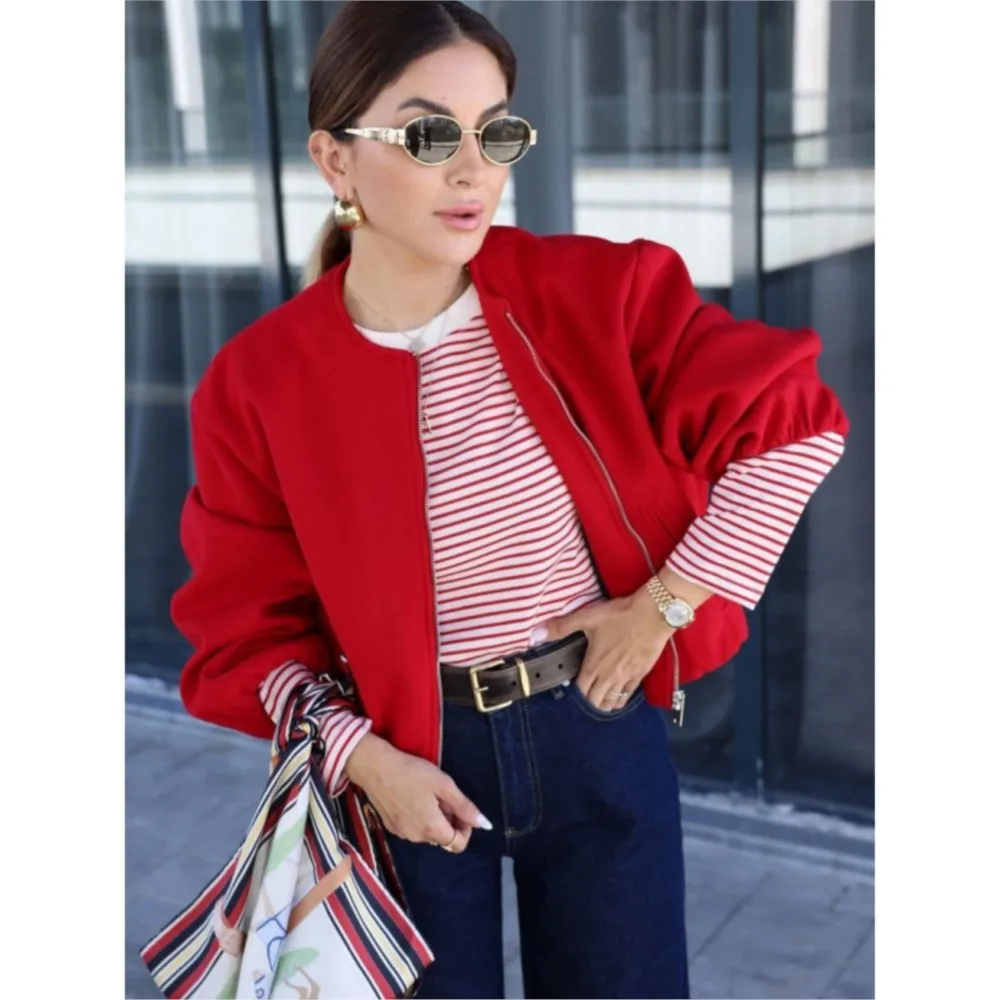 Spring Autumn New  Fashion O Neck Long Sleeve Short Jacket Women's Casual Loose Retro Female All-Matched Aviator Coat 2025
