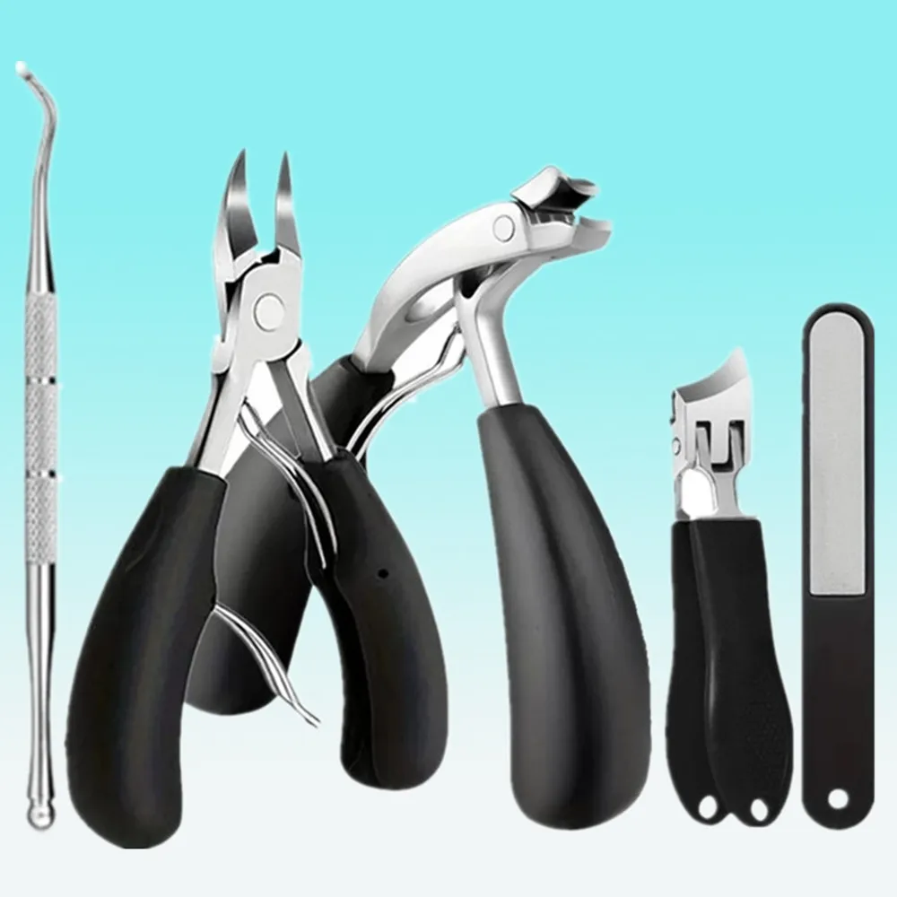 

5pcs/set Nail Care Kit Heavy-Duty Precision Cutting for Thick Nails Includes Slant Tweezers Cuticle Pusher Eagle Beak Pliers