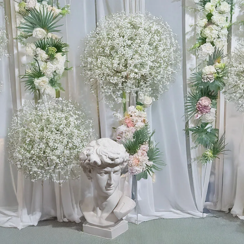 

High Impact Design Soft Gel Flower Balls Geometric Structures Perfect for Stunning Wedding Photos Modern Minimalist Style