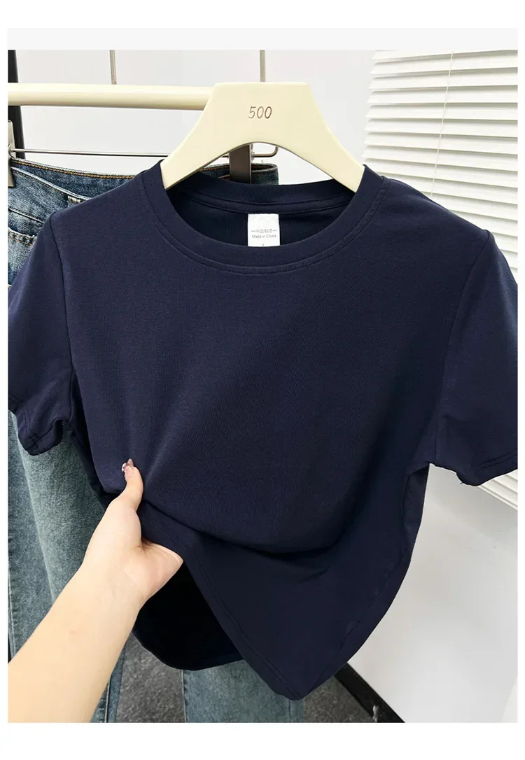 2026 Sommer Neue Hochwertige Lässige T-Shirts Sexy Kurzarm Modischer Trend Einfarbige Damenkleidung Y2k Tops – Detail 1
