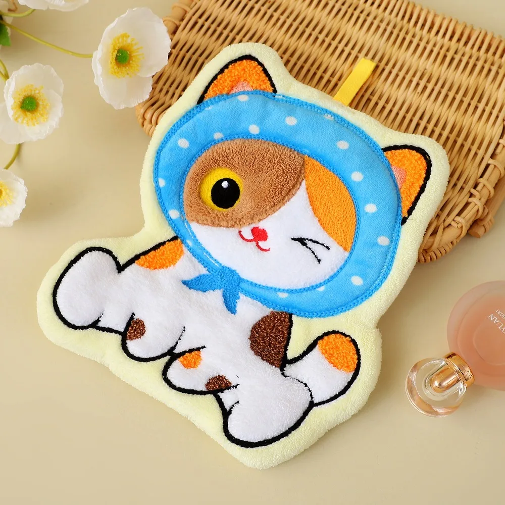 Durable Cute Cat Hand Towel Coral Fleece Strong Water Absorption Bathroom Kerchief Thickened Soft Kitchen Toilet Handkerchief