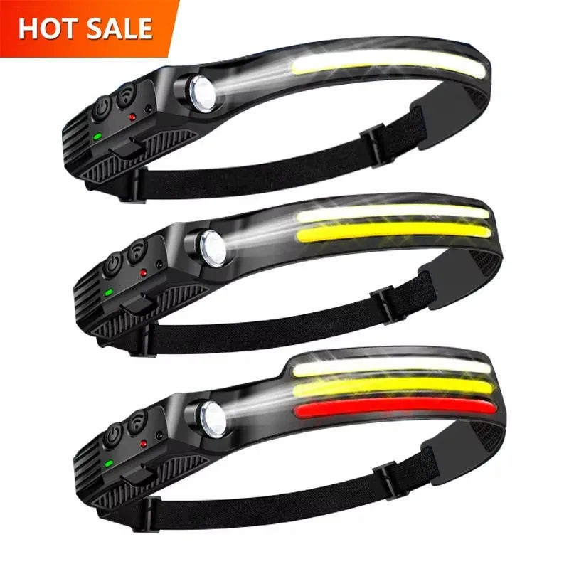 COB Induction Headlamp LED Sensor Head Lamp USB Rechargeable Head Torch 6 Modes Headlight For Outdoor Camping Sports Fishing