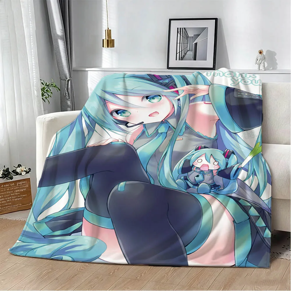 H-Hatsune-S Anime Japan Cute Girl N-Miku Flannel Blanket Soft Throw Blanket Art For Home Decor Bedroom Bed Sofa Picnic Fans Gift