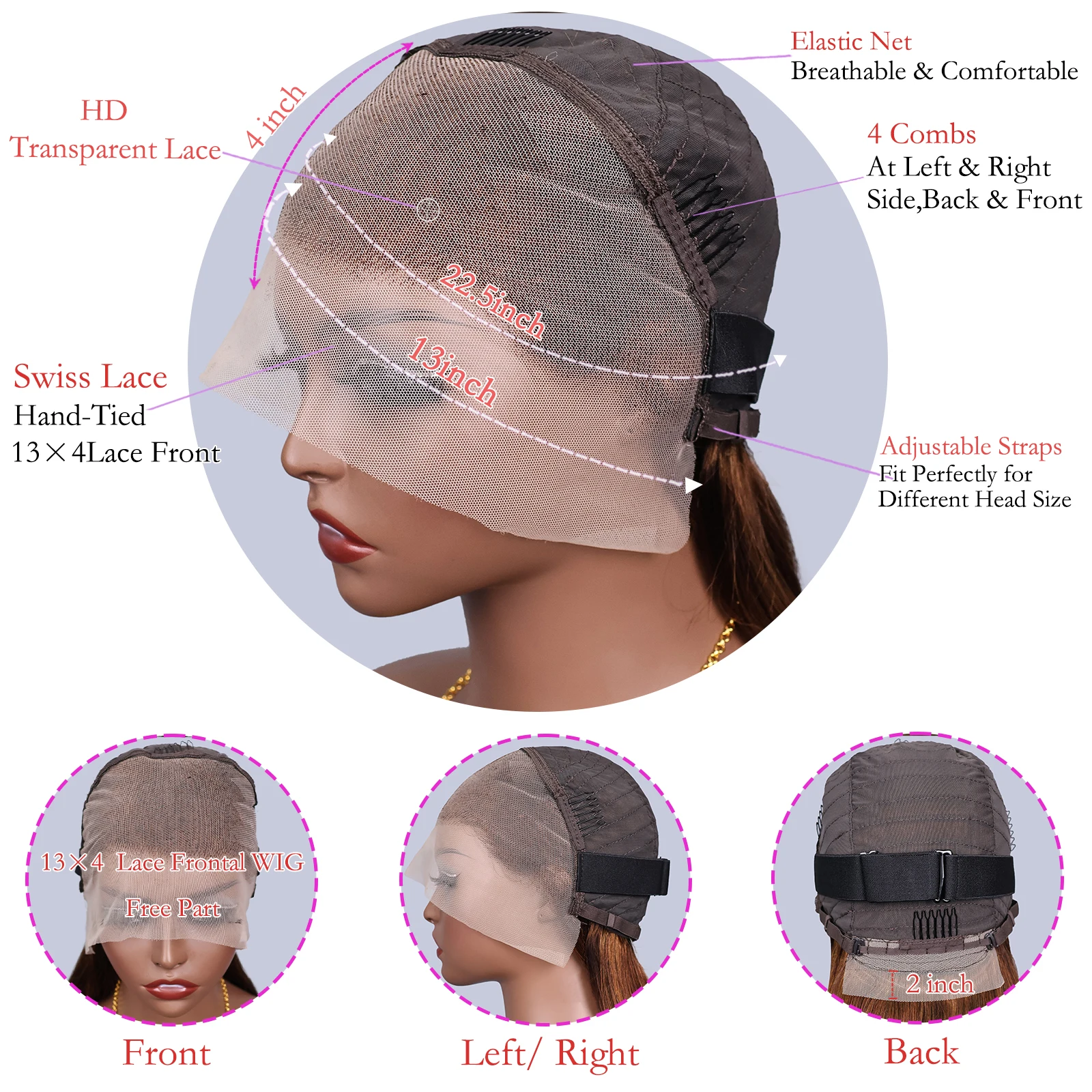 Kurze 13x4 Lace-Front-Perücke, Bob, Echthaar, schokoladenbraun, gerade, 200 % Dichte, HD-transparente 4x4-Lace-Verschluss-Perücken # 4er Bob-Haare – Detail 16