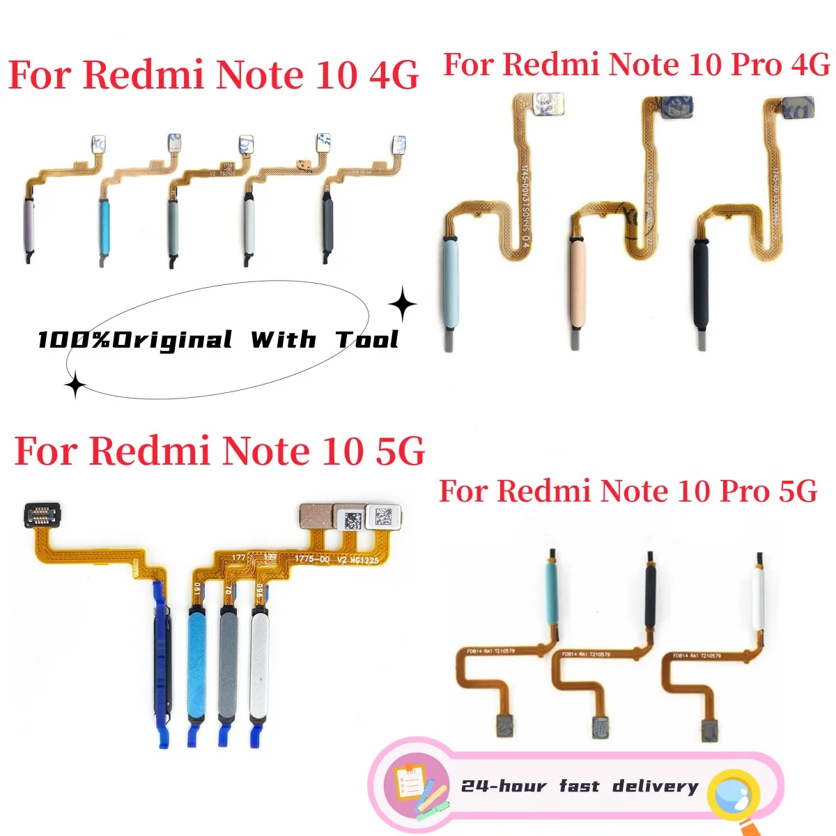 

For Xiaomi Redmi Note 10 Pro Note10 5G Fingerprint Sensor Scanner Menu Return Key Motherboard Home Button Flex Cable