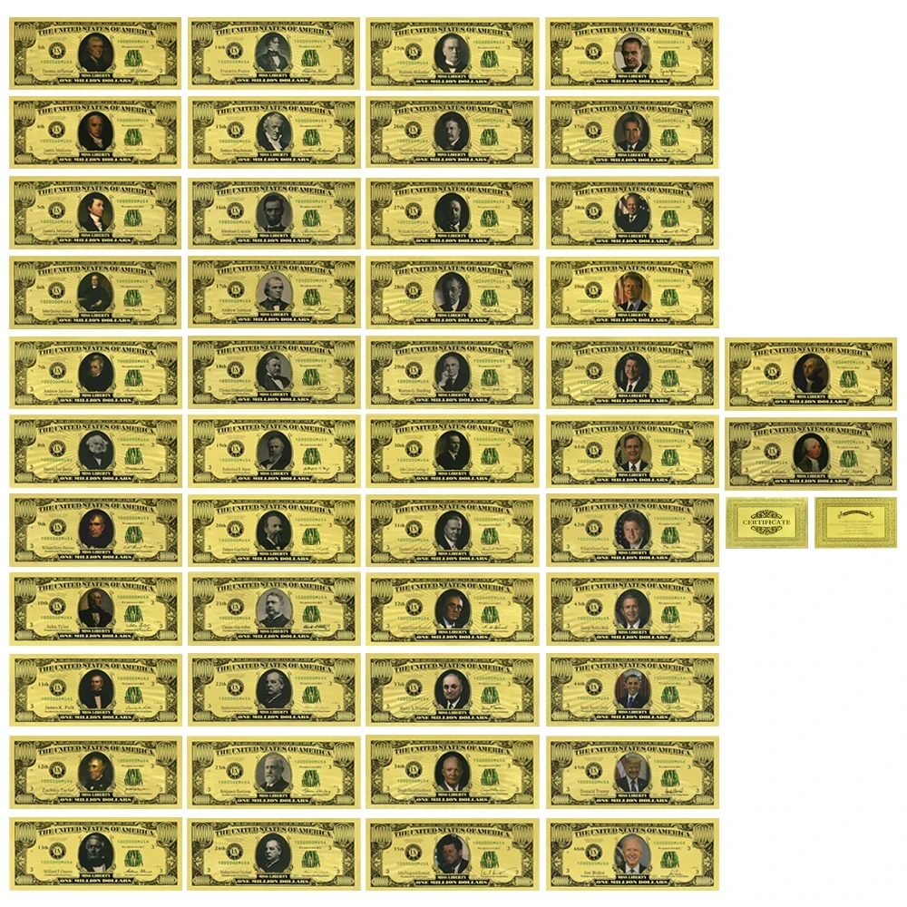 46pcs/set Presidents of The United States Gold Banknote Trump Biden Roosevelt One Million Dollar Golden Card For Nice Collection