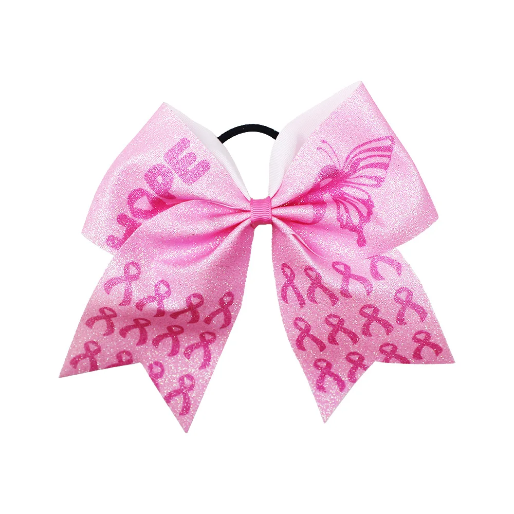 12pcs/Lot 8 Inch Pink Ribbon Bows Hair Band for Girls and Women Breast Cancer Cheer Bows Elastic Hair Ties Promotion Hair Access