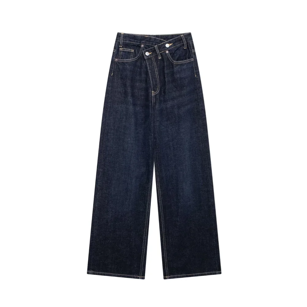 PB & ZA2024 ฤดูหนาวเสื้อผ้าสตรีใหม่สไตล์SlimmingและSimple Double Breastedกางเกงเอวสูงและขากว้างDENIMกางเกง
