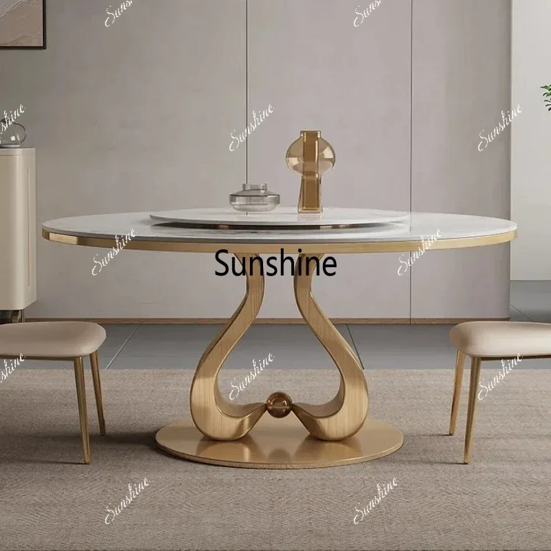 Dining Table Set Space Saving Furniture Modern Simple Light Luxury Restaurant Tables And Chair Combination Rock Slab Round Table