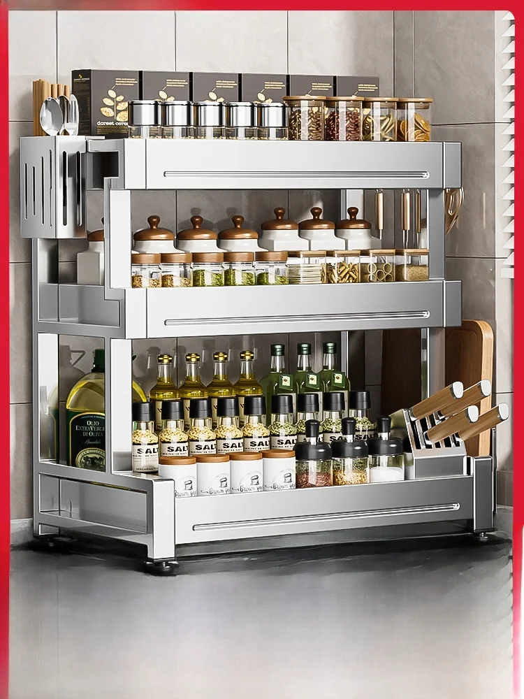 

Многофункциональная кухонная полка для специй из нержавеющей стали 304, подставка для соли, перца, соусов, уксуса, приправ, в скандинавском стиле