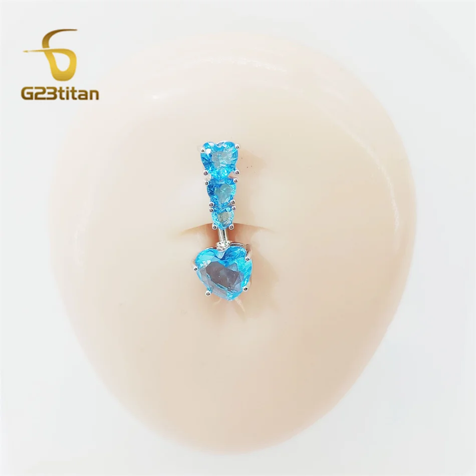 Anello per ombelico in titanio medico della Boemia per donna Uomo Charms Blu CZ Zircone Barra per ombelico 1.6mm 14G Gioielli per il corpo Piercing Bilanciere