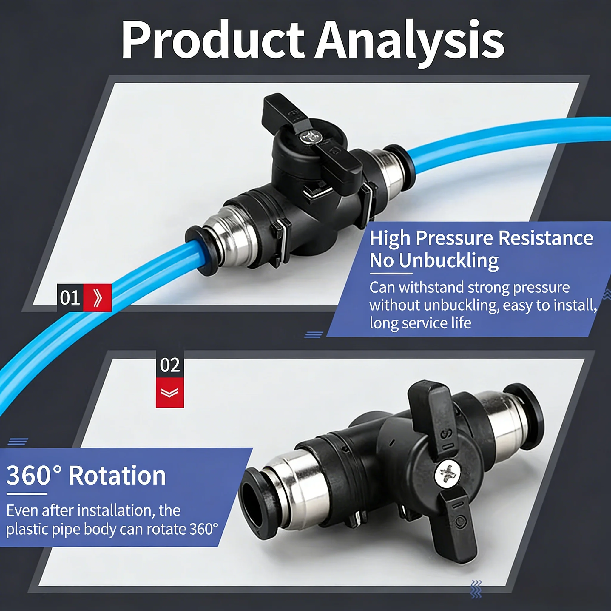 10/50Pcs BUC 4mm 6mm 8mm 10mm 12 Pneumatic Push In Quick Joint Connector Hand Valve To Turn Switch Manual Ball Current-limiting