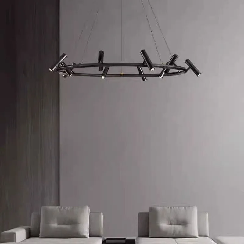 

Modern simple living room chandeliers minimalist Nordic rotating spotlights ring LED lamp Italian long restaurant lamp