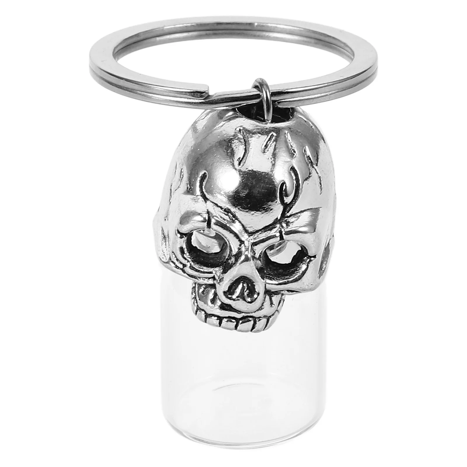 

Skull Key Chain Pendant Metal Glass Urn Container Lightweight Pet Ash Holder Memorial Bag Hanging Ornament Key Ring