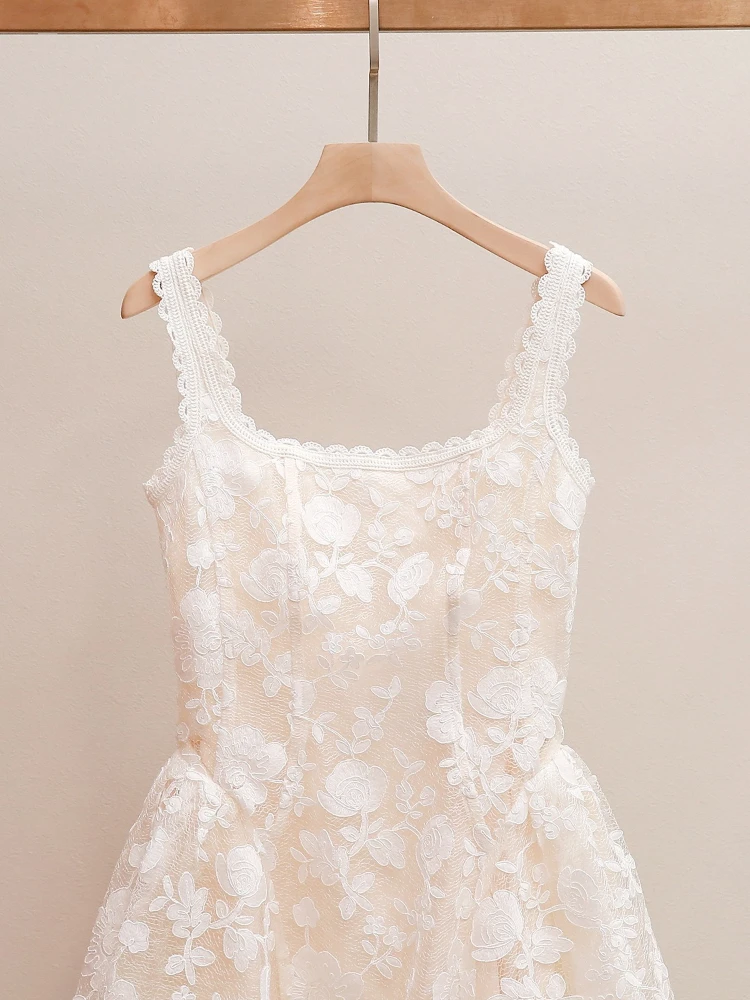 High End Women's Summer New Style French Elegant Temperament Slimming Lace Hook Flower Suspender Dress for Women