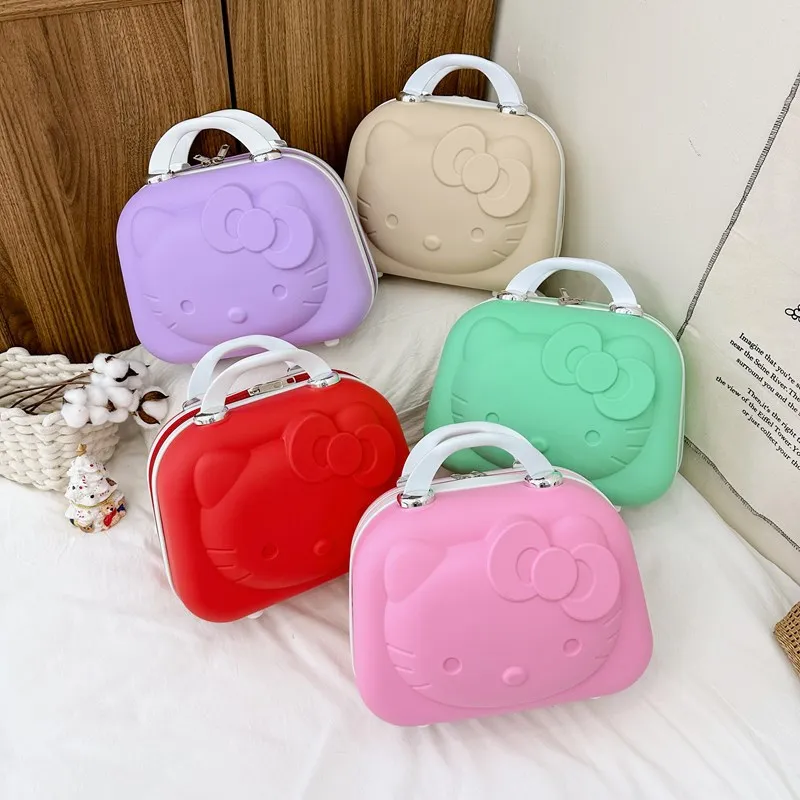 Kawaii Kt Cat 12 Inches Cosmetic Case Suitcase Suitcase Cartoon Large Capacity Portable Storage Box Available for Boarding Gift