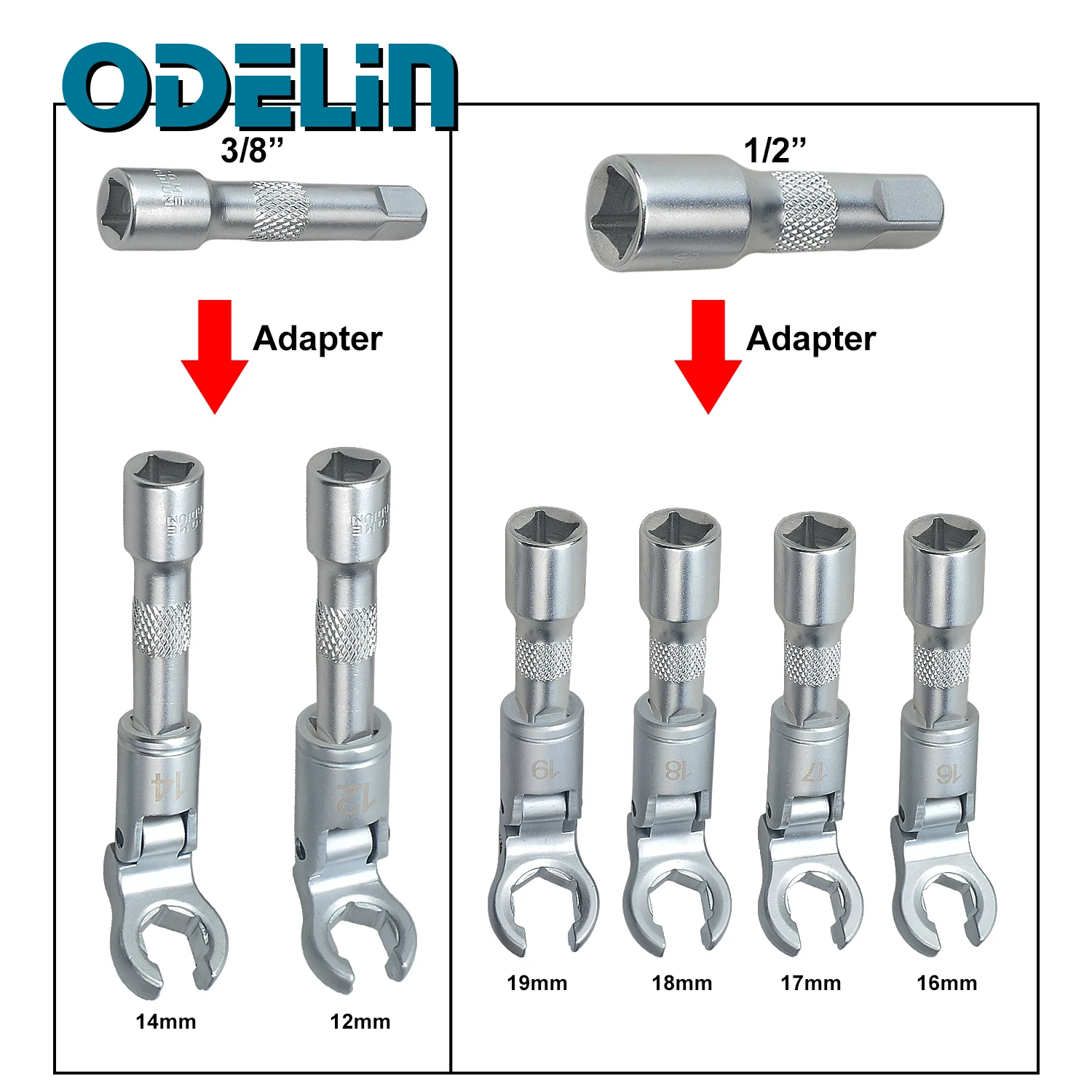 8Pcs Flex Head Crows Foot Line Wrench Set  3/8\