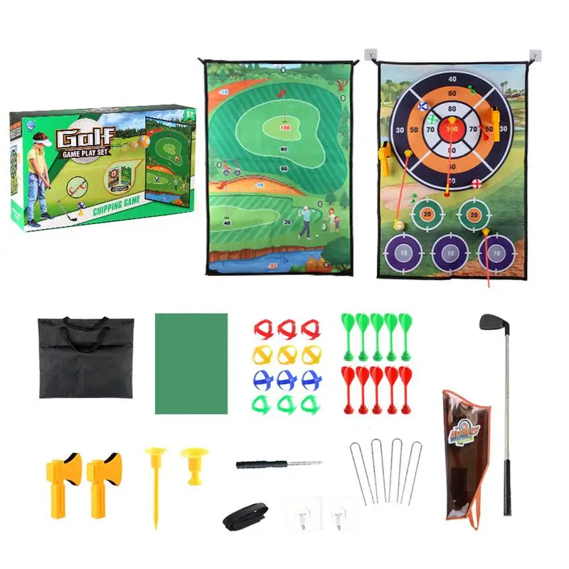 

Golf Chipping Game Mat Set Double-Sided Large Practice Mat Golf Training Large Dart Board Mat Stick Chip Game Golf Training Mat