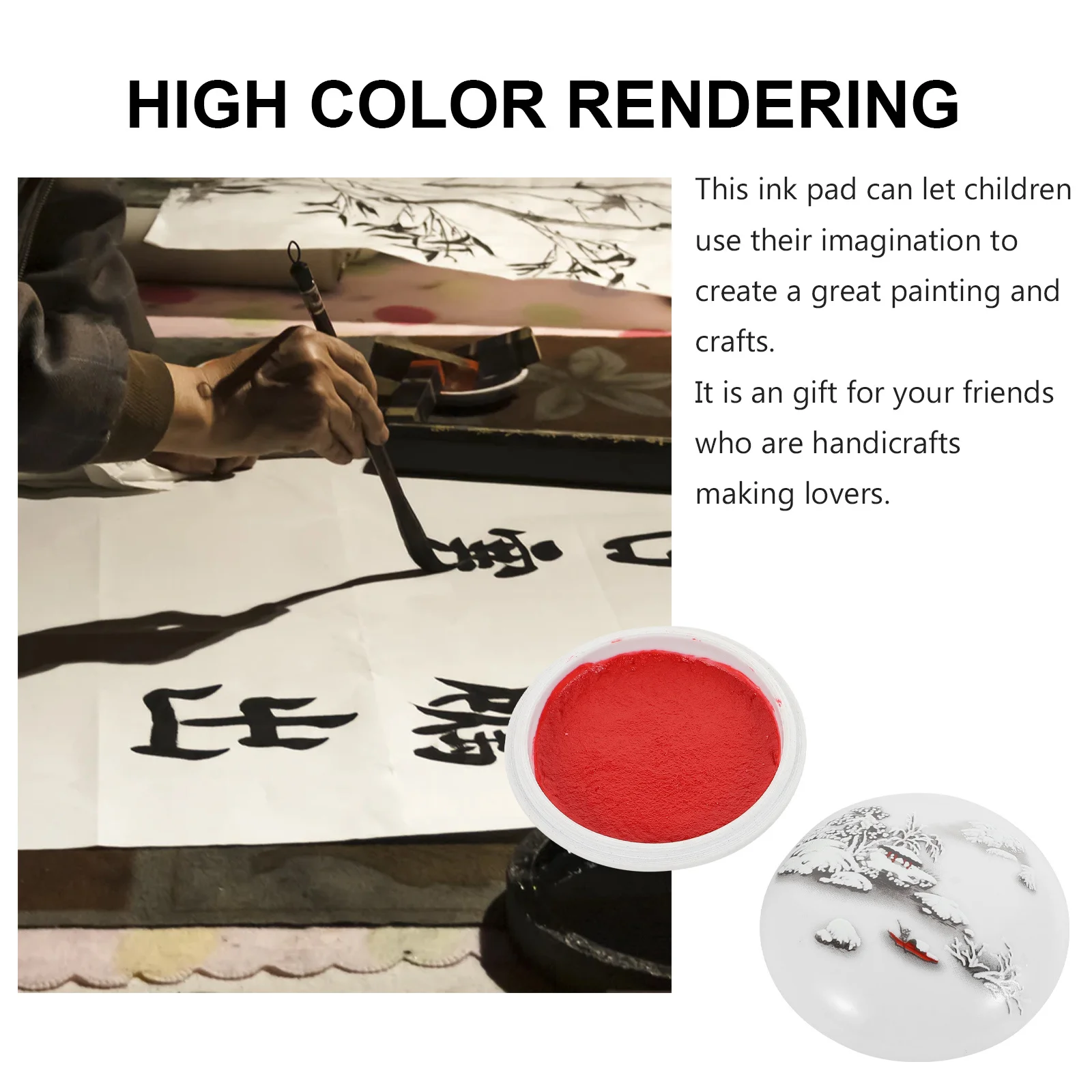 1pc Premium Ink Pad Multi-Purpose Chinese Calligraphy Supply Red Inkpad With Ceramic Box For Diy Painting Craft Scrapbook