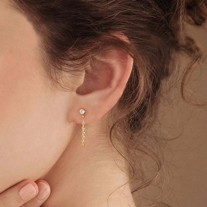 St-Delan Exquisite Zircon Tassel Chain Dangle Earrings for Women Fashion Gold Color Pierced Ear Stud Earrings Jewelry Accessorie